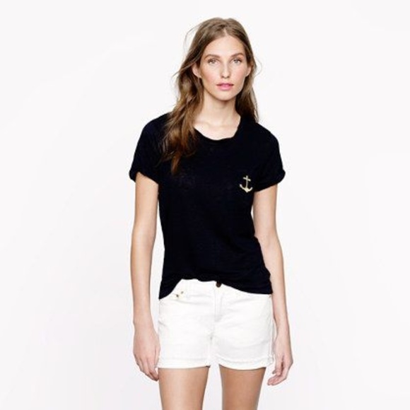 J. Crew Tops - 🌴J. Crew Navy Blue Linen Nautical Anchor Pocket T-Shirt XXS 3 for $20 Sale